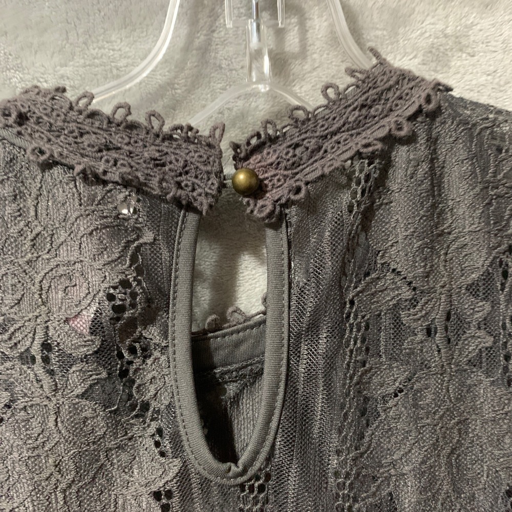 No Boundaries Charcoal Gray Lace Sleeveless Babydoll Dress Whimsigoth Medium 7-9 - Picture 5 of 16